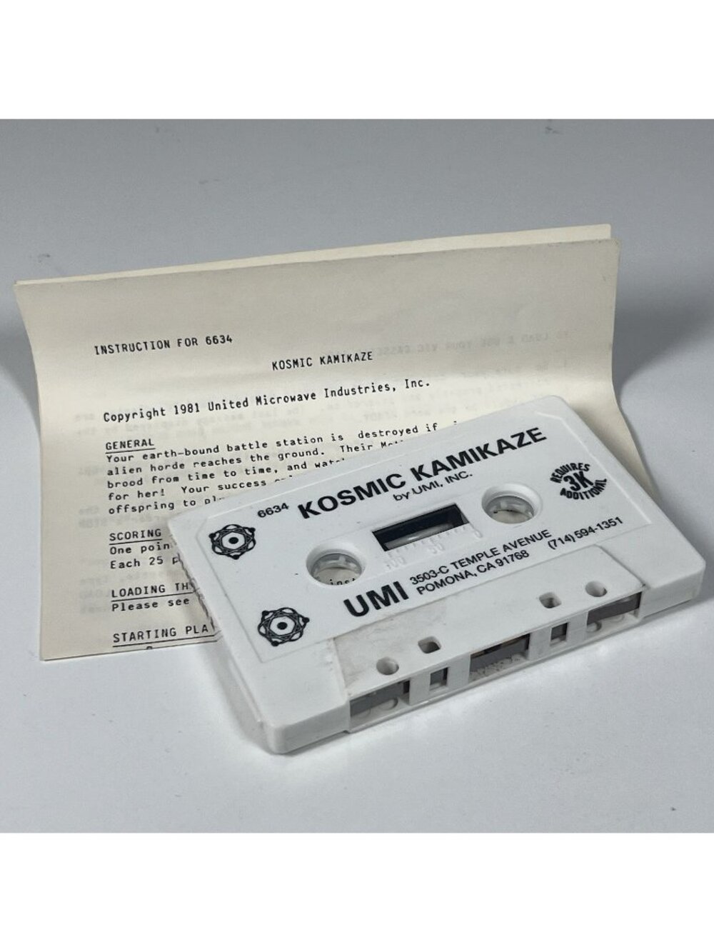 Kosmic Kamikaze UMI 6634 Commodore VIC-20 Cassette w/ Instructions 1981 Rare